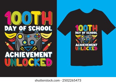 Happy 100 day of school t-shirt design. Unique And Colorful 100 days School T-Shirt Design, Congratulatory lettering for the celebration of the hundredth day of the student.
