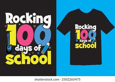 Happy 100 day of school t-shirt design. Unique And Colorful 100 days School T-Shirt Design, Congratulatory lettering for the celebration of the hundredth day of the student.
