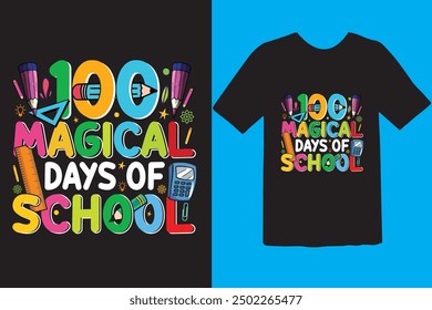 Happy 100 day of school t-shirt design. Unique And Colorful 100 days School T-Shirt Design, Congratulatory lettering for the celebration of the hundredth day of the student.
