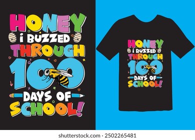 Happy 100 day of school t-shirt design. Unique And Colorful 100 days School T-Shirt Design, Congratulatory lettering for the celebration of the hundredth day of the student.
