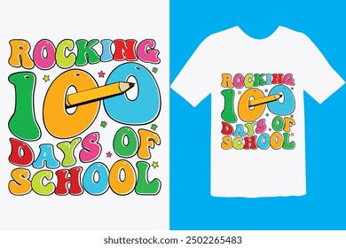 Happy 100 day of school t-shirt design. Unique And Colorful 100 days School T-Shirt Design, Congratulatory lettering for the celebration of the hundredth day of the student.
