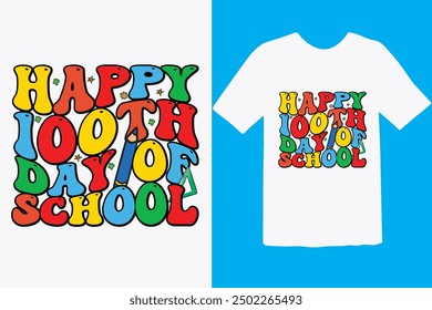 Happy 100 day of school t-shirt design. Unique And Colorful 100 days School T-Shirt Design, Congratulatory lettering for the celebration of the hundredth day of the student.
