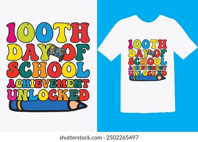 Happy 100 day of school t-shirt design. Unique And Colorful 100 days School T-Shirt Design, Congratulatory lettering for the celebration of the hundredth day of the student.
