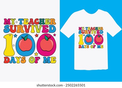 Happy 100 day of school t-shirt design. Unique And Colorful 100 days School T-Shirt Design, Congratulatory lettering for the celebration of the hundredth day of the student.
