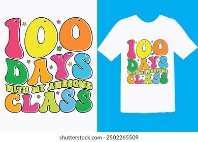 Happy 100 day of school t-shirt design. Unique And Colorful 100 days School T-Shirt Design, Congratulatory lettering for the celebration of the hundredth day of the student.
