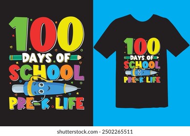 Happy 100 day of school t-shirt design. Unique And Colorful 100 days School T-Shirt Design, Congratulatory lettering for the celebration of the hundredth day of the student.
