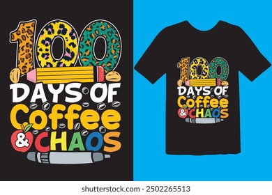 Happy 100 day of school t-shirt design. Unique And Colorful 100 days School T-Shirt Design, Congratulatory lettering for the celebration of the hundredth day of the student.
