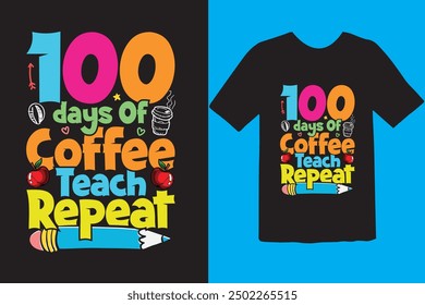 Happy 100 day of school t-shirt design. Unique And Colorful 100 days School T-Shirt Design, Congratulatory lettering for the celebration of the hundredth day of the student.
