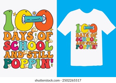 Happy 100 day of school t-shirt design. Unique And Colorful 100 days School T-Shirt Design, Congratulatory lettering for the celebration of the hundredth day of the student.
