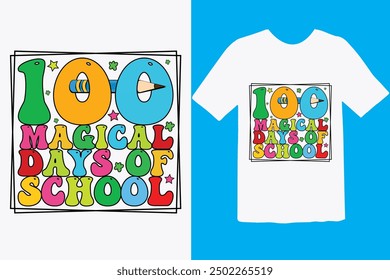 Happy 100 day of school t-shirt design. Unique And Colorful 100 days School T-Shirt Design, Congratulatory lettering for the celebration of the hundredth day of the student.
