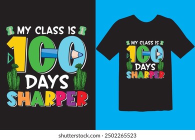 Happy 100 day of school t-shirt design. Unique And Colorful 100 days School T-Shirt Design, Congratulatory lettering for the celebration of the hundredth day of the student.
