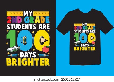 Happy 100 day of school t-shirt design. Unique And Colorful 100 days School T-Shirt Design, Congratulatory lettering for the celebration of the hundredth day of the student.
