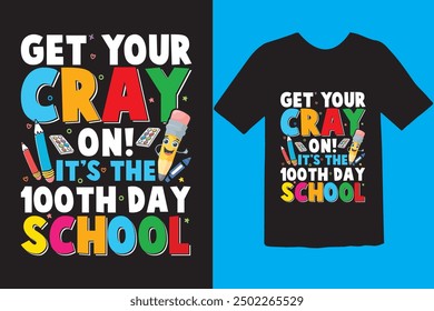 Happy 100 day of school t-shirt design. Unique And Colorful 100 days School T-Shirt Design, Congratulatory lettering for the celebration of the hundredth day of the student.
