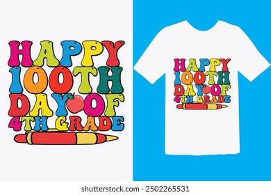 Happy 100 day of school t-shirt design. Unique And Colorful 100 days School T-Shirt Design, Congratulatory lettering for the celebration of the hundredth day of the student.
