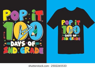 Happy 100 day of school t-shirt design. Unique And Colorful 100 days School T-Shirt Design, Congratulatory lettering for the celebration of the hundredth day of the student.
