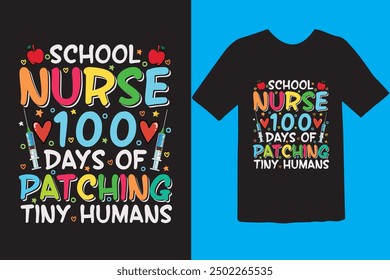 Happy 100 day of school t-shirt design. Unique And Colorful 100 days School T-Shirt Design, Congratulatory lettering for the celebration of the hundredth day of the student.
