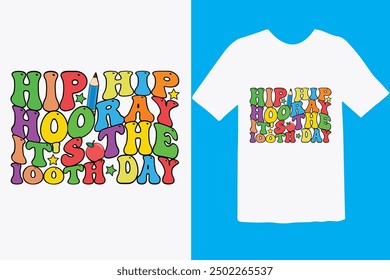 Happy 100 day of school t-shirt design. Unique And Colorful 100 days School T-Shirt Design, Congratulatory lettering for the celebration of the hundredth day of the student.
