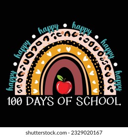 Happy 100 Days Of School, Back To School T-shirt Design - Hundred Days Of School T-shirt Design- Typography Kids T-shirts Design