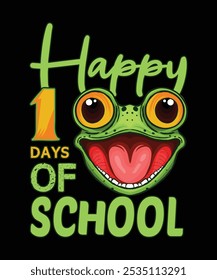 Feliz 100 dias de escola sapo cabeça verde t-shirt design