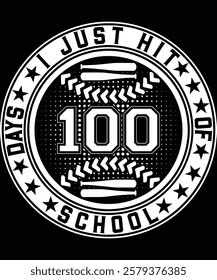 Happy 100 Days of School Graphic Design- Mom Baseball Art, 100 Days Baseball craft, Baseball Silhouette, 100th Day Learning Artwork, Educational T-Shirt Design, Creative School Anniversary Graphic Art