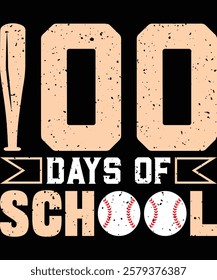 Happy 100 Days of School Graphic Design- Mom Baseball Art, 100 Days Baseball craft, Baseball Silhouette, 100th Day Learning Artwork, Educational T-Shirt Design, Creative School Anniversary Graphic Art