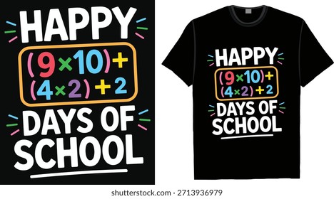 Feliz 100 días de ecuación de matemáticas escolar Diseño divertido de la camiseta de tipografía