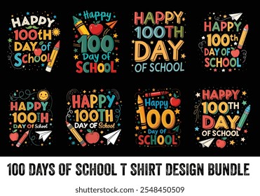 happy 100 days of school t shirt design bundle 