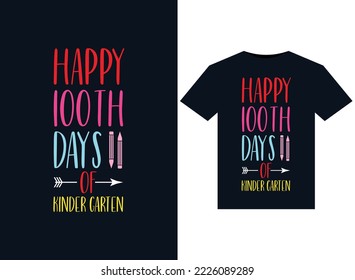 Felices 100 días de ilustraciones de garten de Kinder para diseño de camisetas listas para imprimir