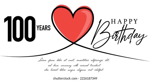 Happy 100th birthday card vector template with lovely heart shape.
