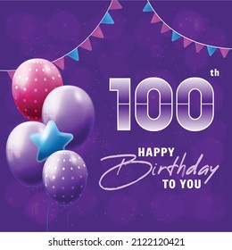 Happy 100th Birthday, Greeting Card, Vector Illustration Design.
