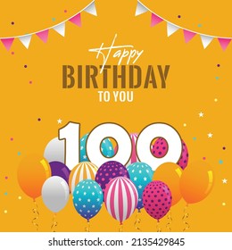 Happy 100th Birthday, Greeting Card, Vector Illustration Design.
