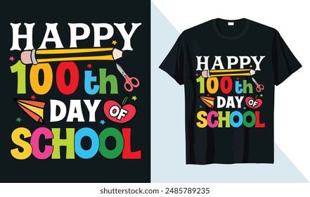 Happy 100. Tag der Schule 100 Tag der Schule T-Shirt Design Vorlage