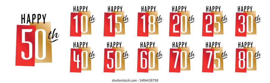 Happy 10th Birthday to Happy 80th Birthday / Red and gold