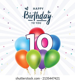 Happy 10th birthday, greeting card, vector illustration design.
