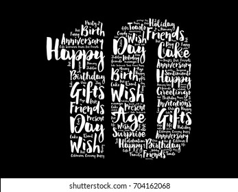 Happy 10th birthday word cloud collage concept