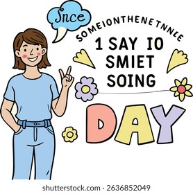 Happy 10th day anniversary celebration smiling woman cartoon illustration