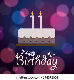 Happy 11th Birthday - Bokeh Vector Background with cake.