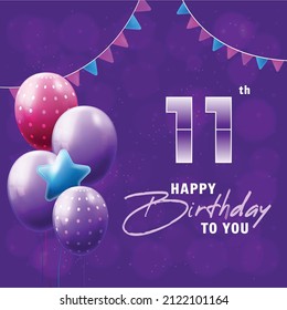 Happy 11th birthday, greeting card, vector illustration design.
