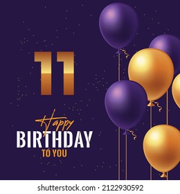 Happy 11th birthday, greeting card, vector illustration design.
