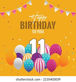 Happy 11th birthday, greeting card, vector illustration design.
