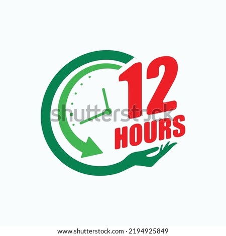 Happy 12 hours sticker with clock silhouette and human hand