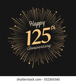 Happy 125th Anniversary. Celebration Logo With Firework And Dark Background