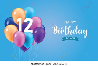 Happy 12th Birthday, Greeting Card, Vector Illustration Design.
