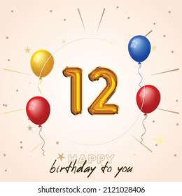 Happy 12th birthday, greeting card, vector illustration design.
