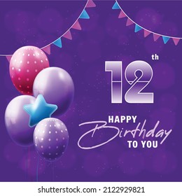 Happy  12th Birthday, Greeting Card, Vector Illustration Design.
