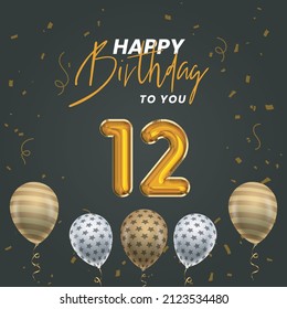 Happy 12th birthday, greeting card, vector illustration design.
