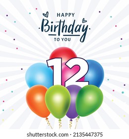 Happy 12th birthday, greeting card, vector illustration design.
