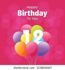 Happy 12th birthday, greeting card, vector illustration design.
