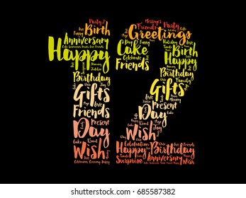 Happy 12th birthday word cloud collage concept