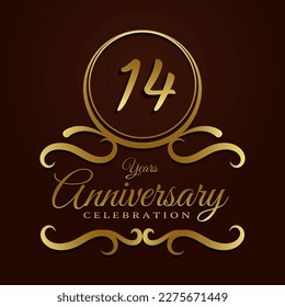 happy 14th anniversary, with gold vintage border